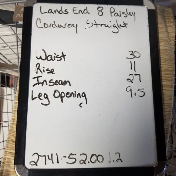 Lands End 8 Pants Corduroy Tan Paisley Cotton Bohemian Festival Boho Hippie - Picture 7 of 7